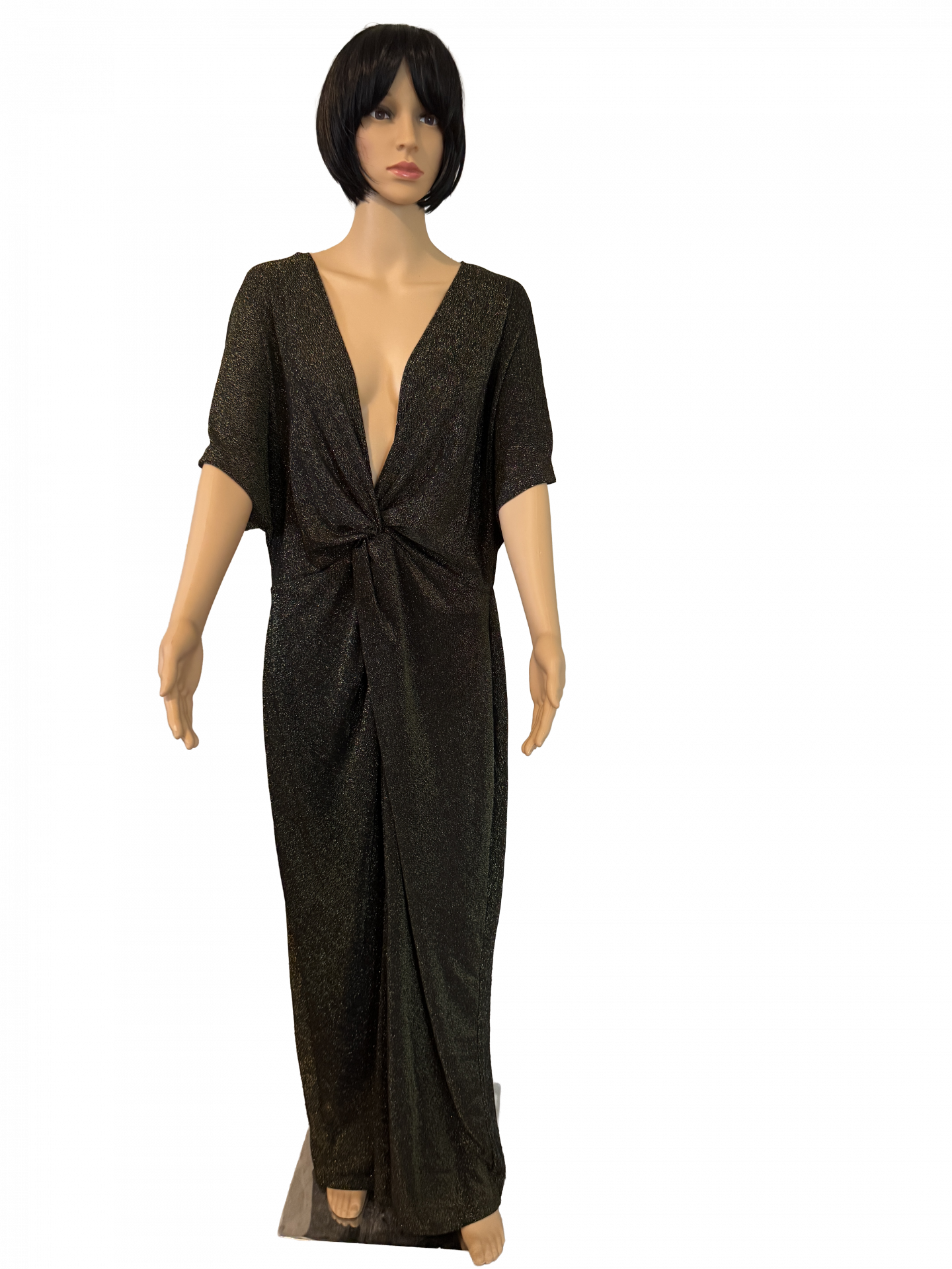 Love Squared Womens Plus Metallic Front Knot Evening Dress Black 2X