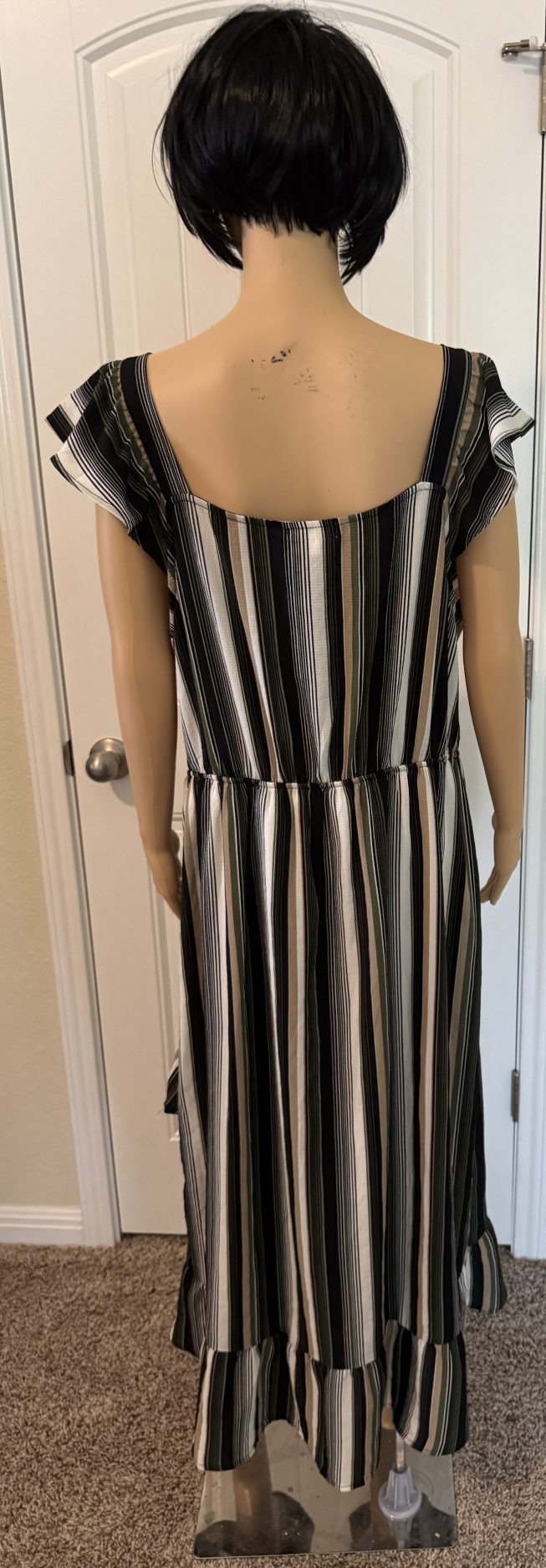 MONTEAU Womens Green Ruffled Striped Sleeveless Scoop Neck Tea Length Hi-Lo Dress Plus Size: 2X