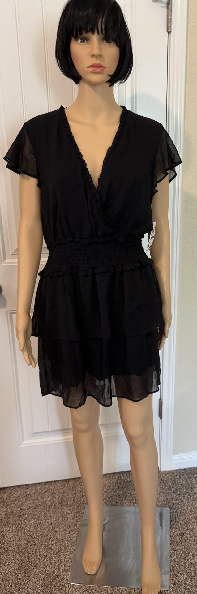 Q+a Los Angeles Womens Black Cap Sleeve V Neck Mini Sheath Party Dress Size: XL